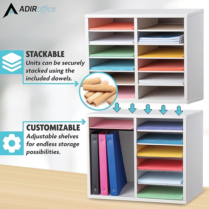 AdirOffice Wooden Adjustable Literature Organizer, 12 Compartment Office Mailbox - Image 3
