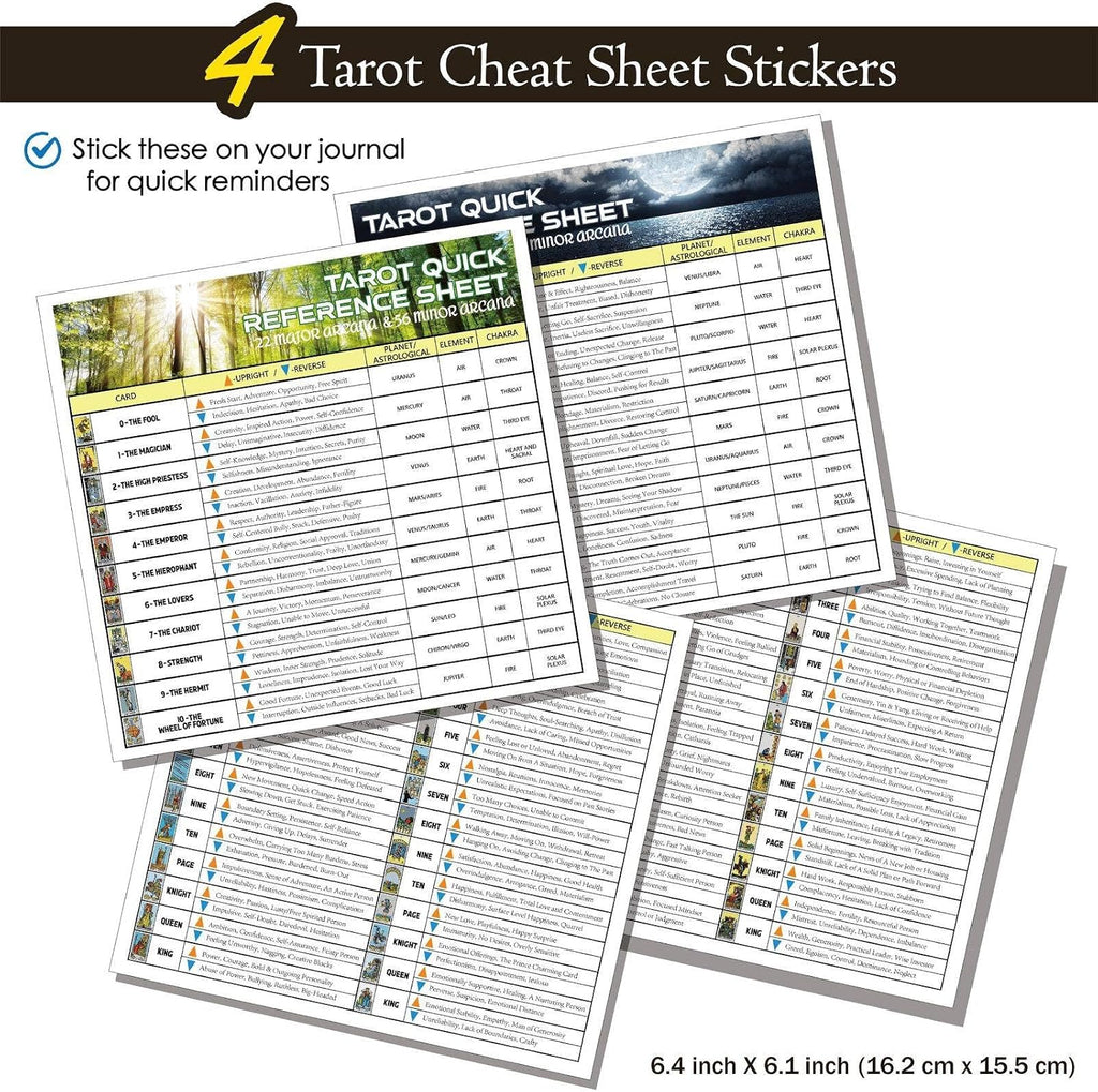 Joyppy Mini Tarot Stickers for Journaling – 1008 PCS Rider Waite Tarot Card Sticker Set,1.25" x 0.78", Waterproof Glossy Vinyl for Planner, Scrapbooking & DIY Crafts, Includes 4 Cheat Sheets