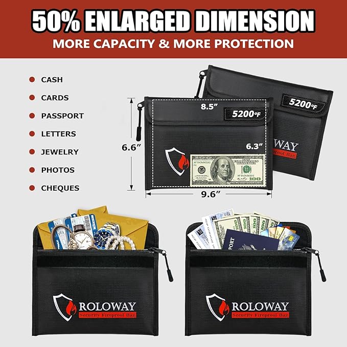 ROLOWAY Fireproof Bag 5200℉ Heat Insulated, Fireproof Money Bag - Image 4
