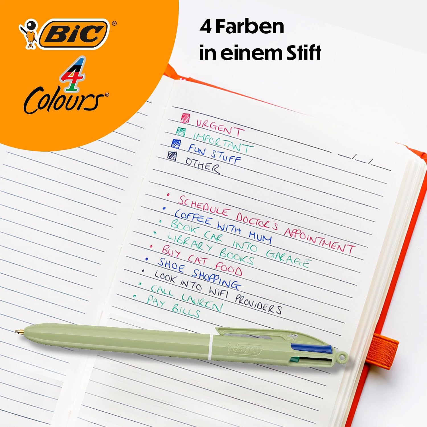 BIC 4 Colours Mineral Ballpoint Pen Medium Tip (1.00mm) - Assorted Barrel Colours Pack of 5