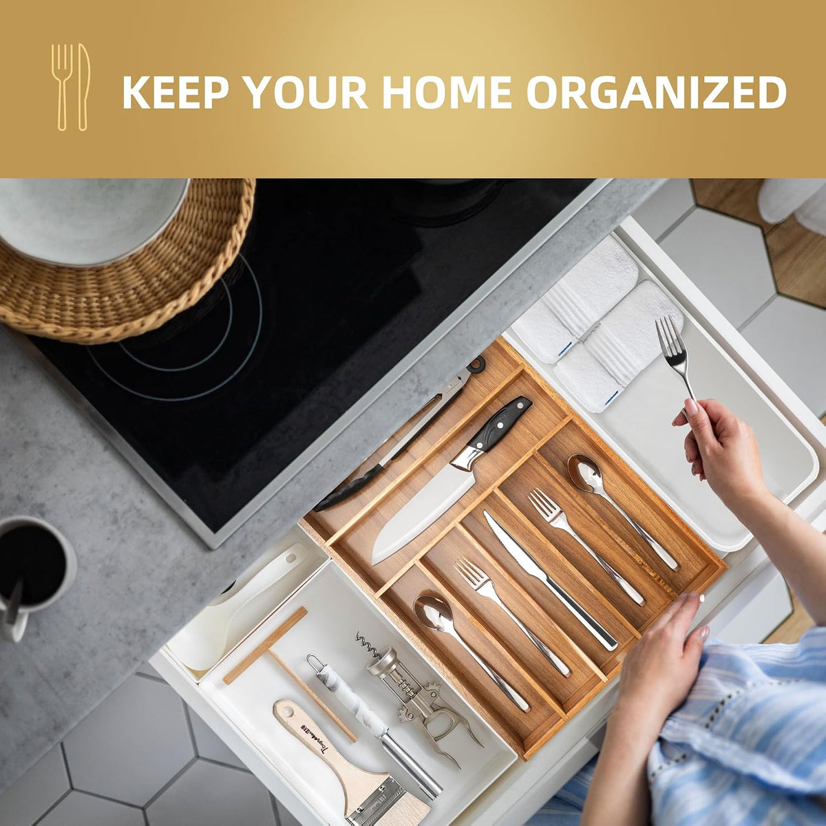 Besilord Silverware Organizer Kitchen Drawer Organizer Utensil Organizer Acac...