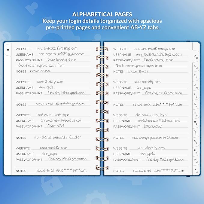 Clever Fox Password Book Spiral – Internet Address & Password Organizer - Image 3