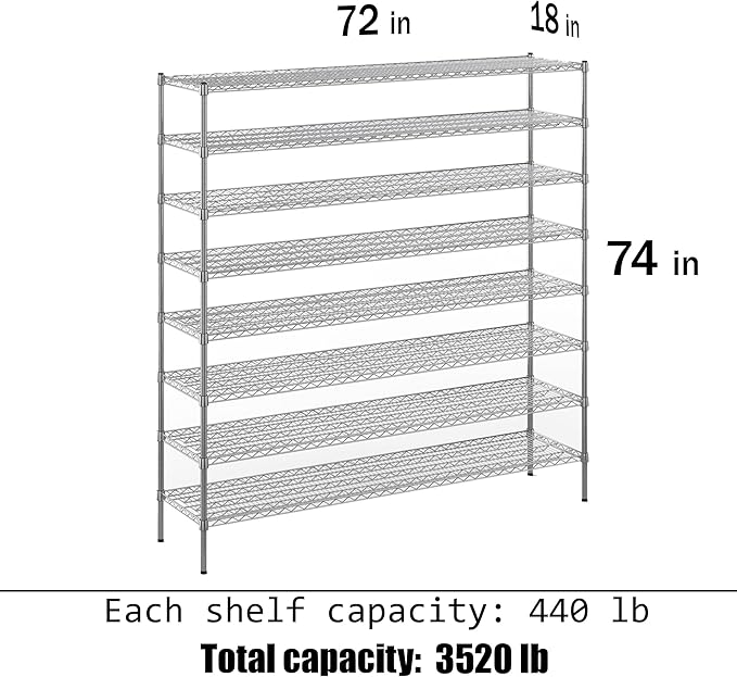 Regal Altair 18" Deep x 72" Wide x 74" Height Wire Shelving Kit | 8-Tier | NSF - Image 3