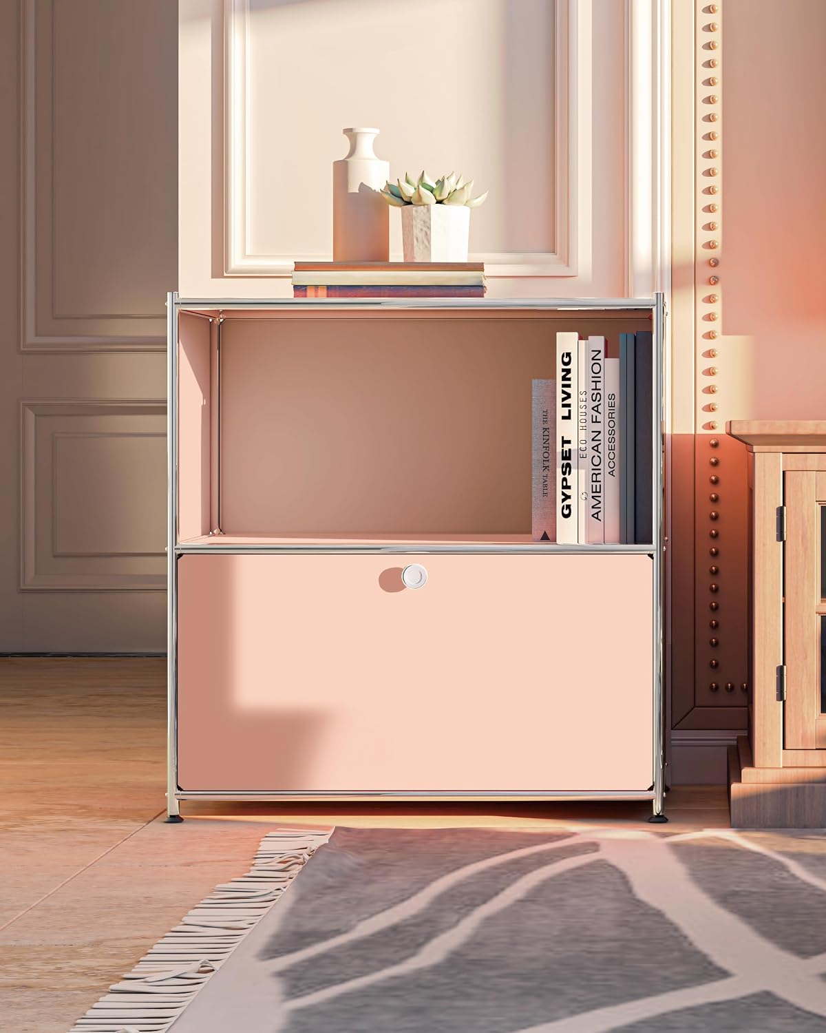 Metal Flip-Top Cabinet, Detachable Wheels, Modern Sideboard H32.5