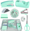 Green Office Desk Accessories, Desk Drawer Organizer, Stapler and Tape by Unknown
