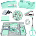 Green Office Desk Accessories, Desk Drawer Organizer, Stapler and Tape by Unknown