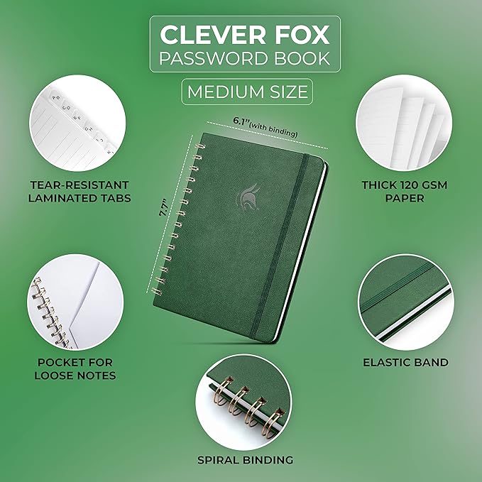 Clever Fox Password Book Spiral – Internet Address & Password Organizer - Image 2