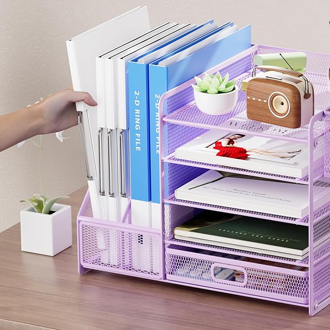 Marbrasse Desk Organizer with File Holder, 5-Tier Paper Letter Tray Organizer - Image 5