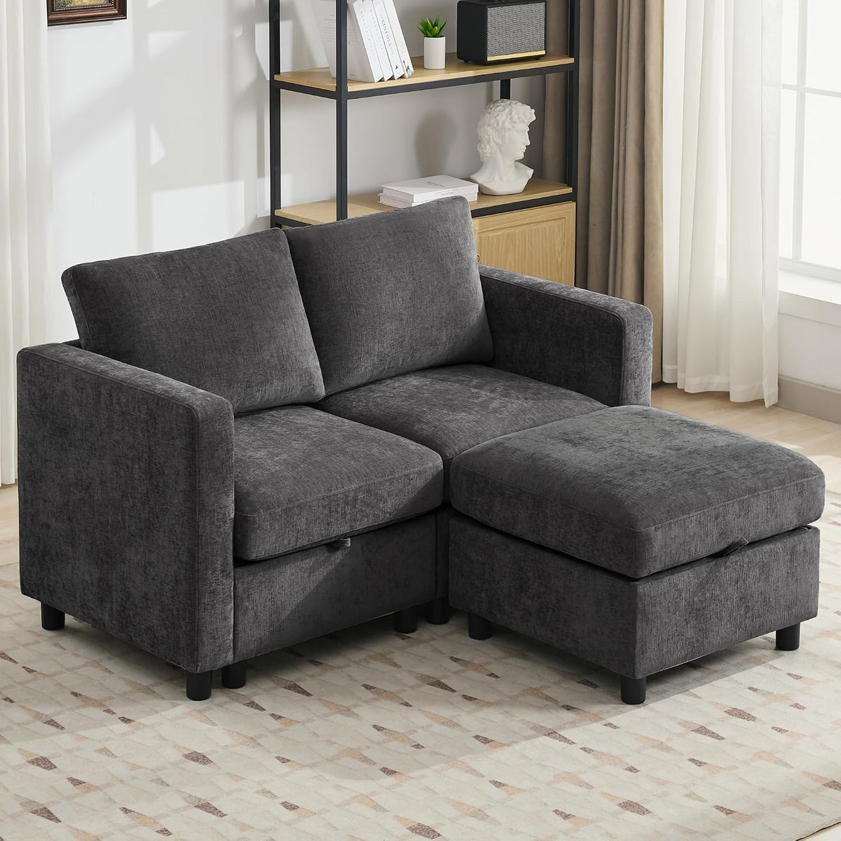 WUTUTUEE 25" Square Storage Ottoman for Modular Couch, Convertible Footr...