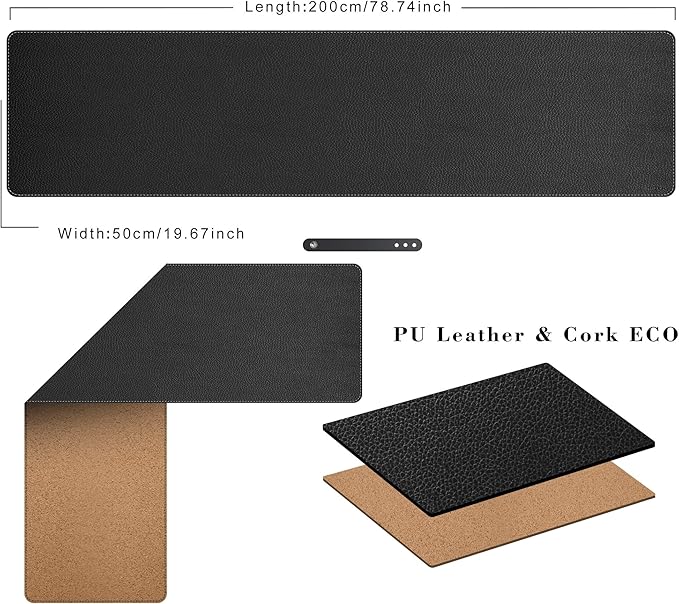 Mydours 79" x 20" Super Large Desk Mat, PU Leather & Cork Desk Pad, Extra Large - Image 2