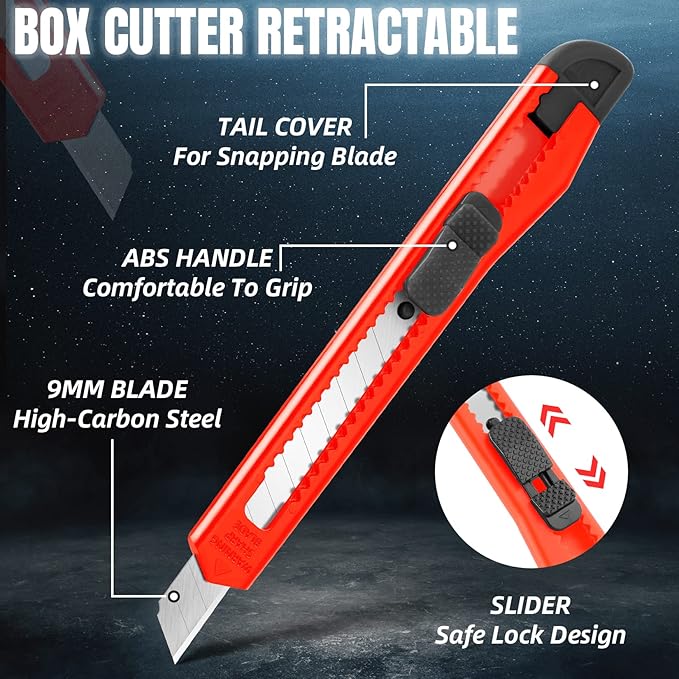 TIFICAL 30 Pack Box Cutter Retractable, Snap-Off 9MM Utility Knife, Auto-Lock - Image 5