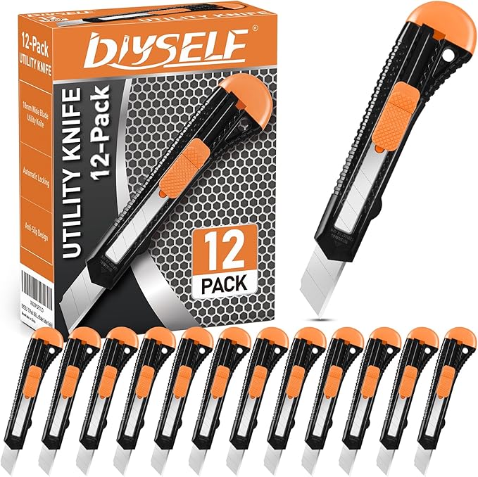 DIYSELF 12-Pack Box Cutters, Disposable Utility Knife, Box Cutter Retractable by DIYSELF
