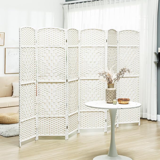 HOMCOM 6 Panel Room Divider, Hand-Woven Freestanding Wall Partition - Image 2