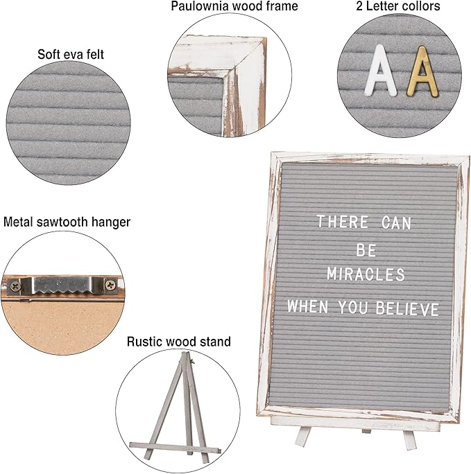 Felt Board With Rustic Vintage Frame and Stand 12x16 Inch, Numbers and Symbols - Image 3
