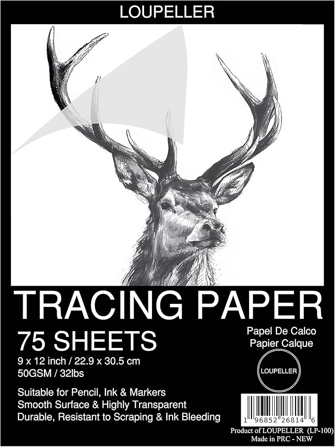 LOUPELLER 9” x 12” Tracing Paper Pad – 75 Sheets of 32lb 50g – Wrinkle Free by Loupeller