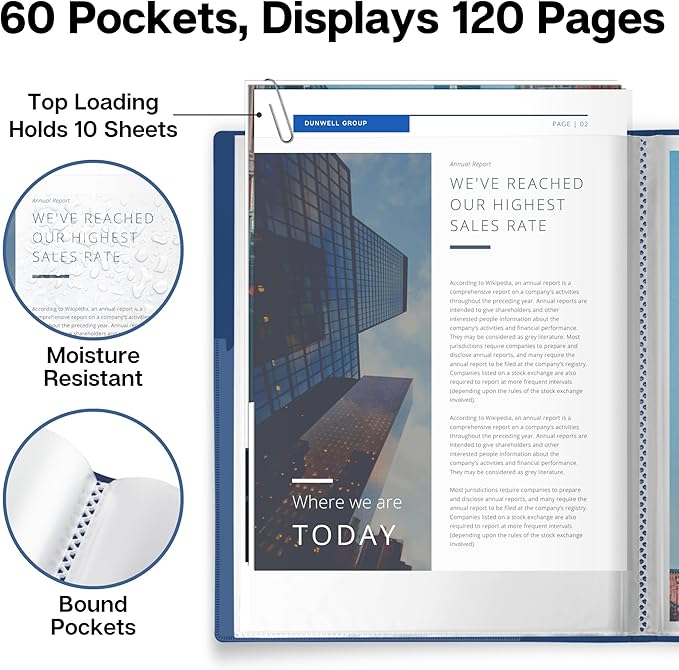 Dunwell Presentation Binder 60-Pocket, Displays 120 Pages, 8.5x11 Portfolio - Image 3