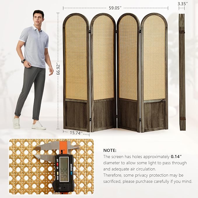 Asnefeli 4 Panel Room Divider Wall, Folding Privacy Screen, Foldable Wood - Image 3