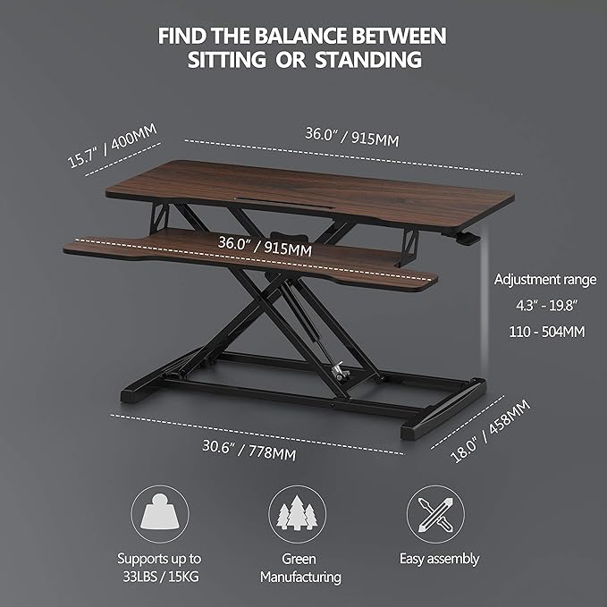 FITUEYES Height Adjustable Standing Desk 36” Wide Sit to Stand Converter Stand - Image 4