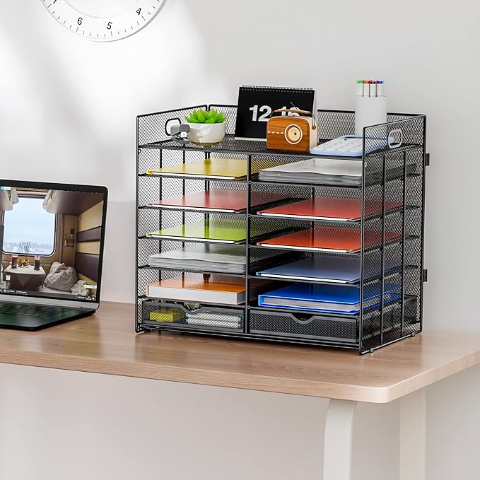 Marbrasse 7 Tier Desktop Literature Organizer, Mesh Paper Organizer, Desk - Image 2