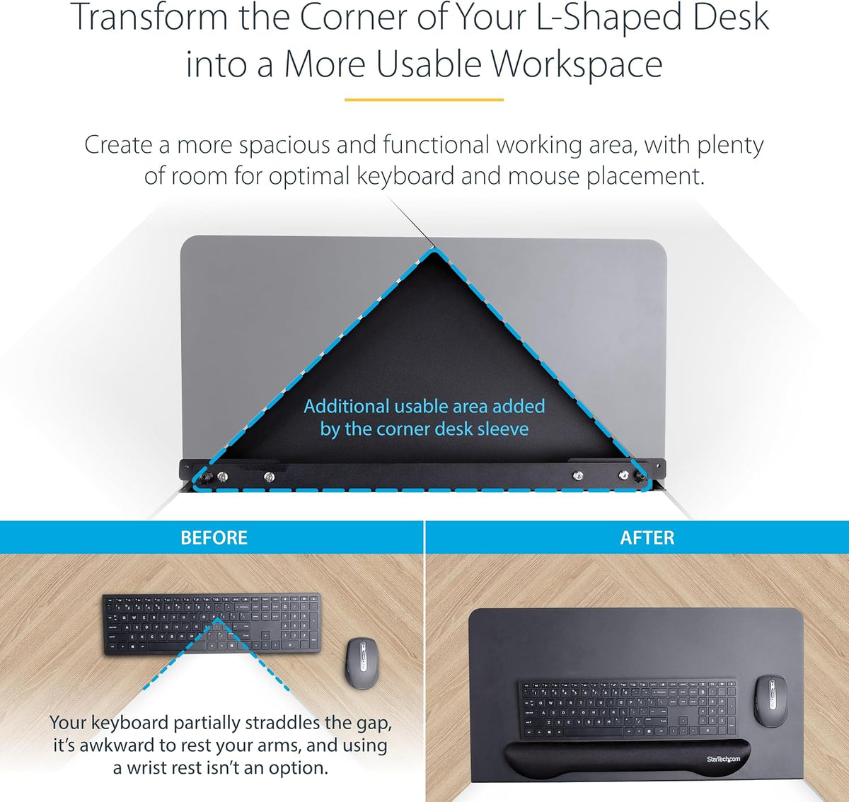 StarTech.com Clamp-On Steel Desk Corner Sleeve for L-Shaped/Corner Desk, for ...