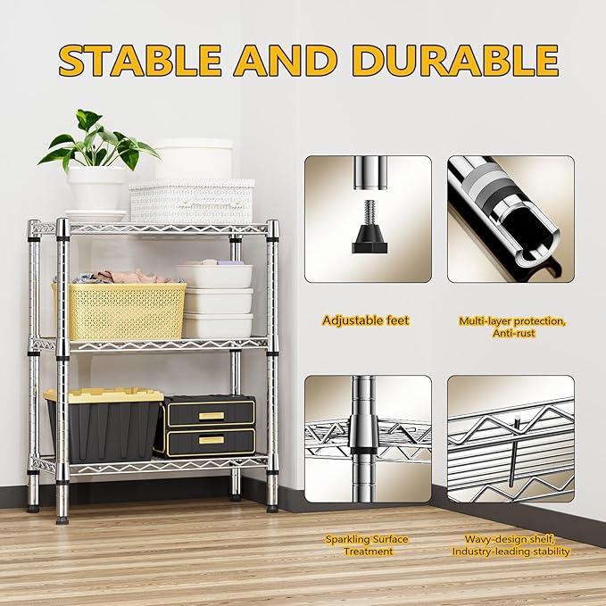 M MZG 750 lbs 3 Tier Shelf Metal Storage Shelves Wire Rack Closet Organizers - Image 7