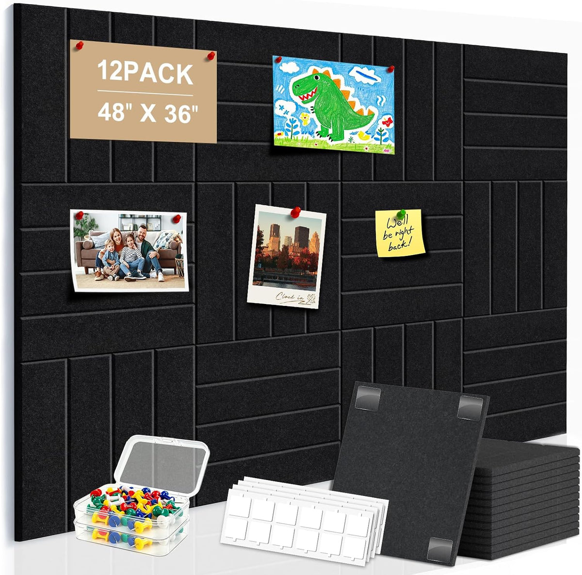 12-Pack Felt Bulletin Board, 48" x 36" Large Cork Board Alternative...