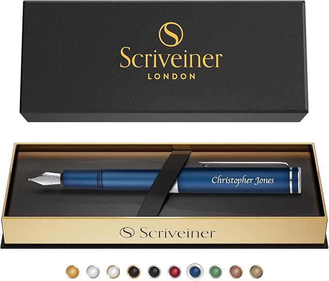 Scriveiner Personalized Luxury EDC Fountain Pen, Stunning Matt Blue Pocket Pen - Image 9