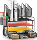 marbrasse desk organizer with drawer, 4-tier mesh file, main product view