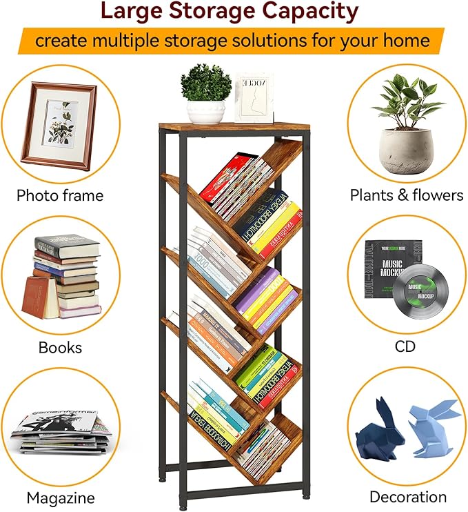 IBUYKE 9 Tier Tree Bookshelf, Floor Standing Wood Bookshelf - Image 7