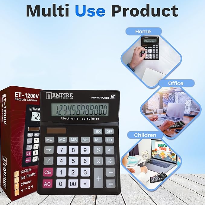 Empire Desk Calculator with Large Key Buttons, 12-Digit Large Eye-Angled Display - Image 5
