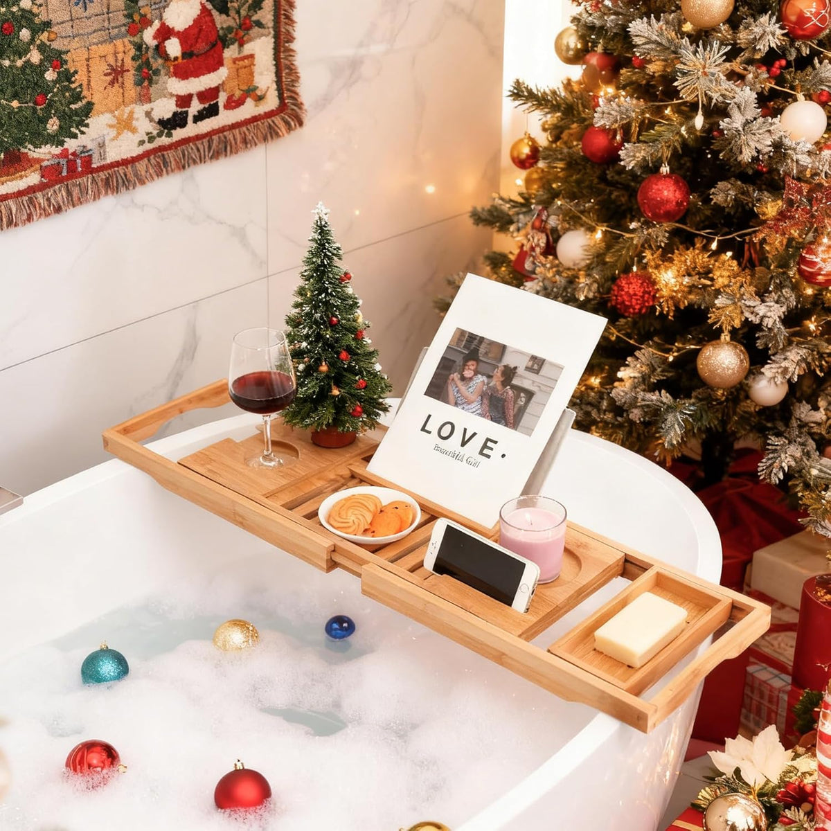 Utoplike Bamboo Bathtub Caddy Tray for Tub, Adjustable Bath Table