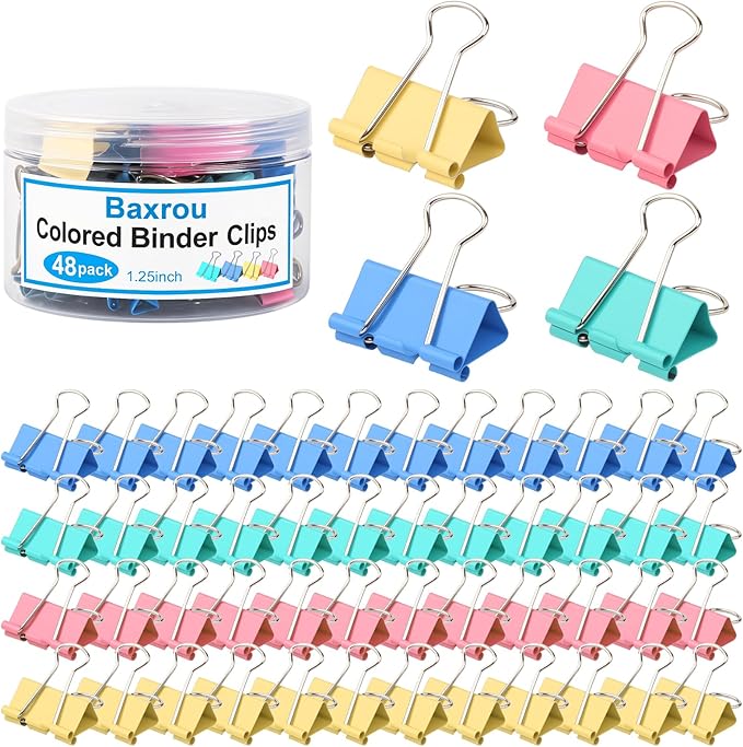 Colored Binder Clips, Medium Binder Clip 1.25 Inch by Baxrou