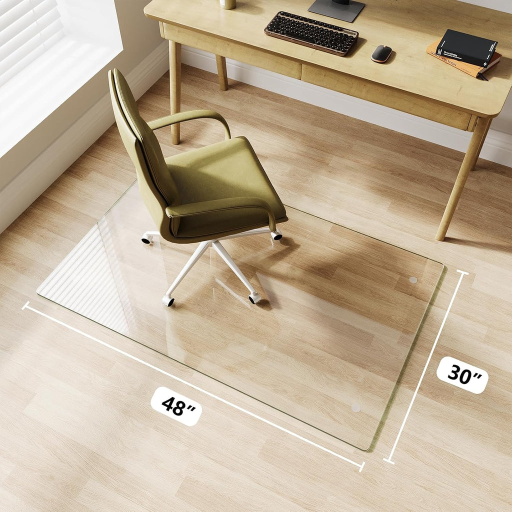 Glass Chair Mat 30" x 48" Tempered Glass Office Chair Mat | Glass Desk Chair Mat with Round Corner and Polished Edge for Smooth Glide, Glass Floor Mat for Carpet Hardwood Floor