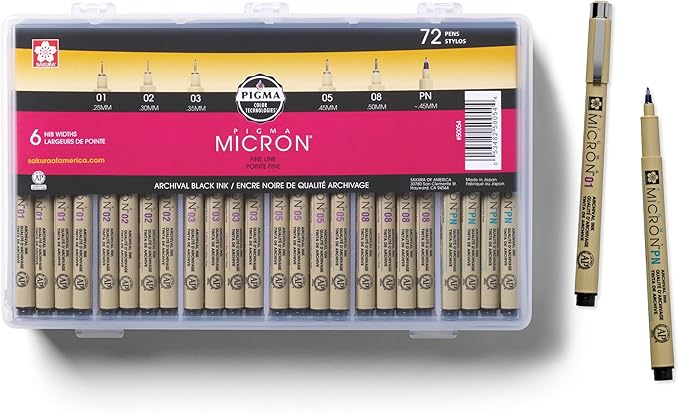 SAKURA Pigma Micron Black Ink Multi-tip Set, 72 Pen Count by SAKURAOFAMERICA