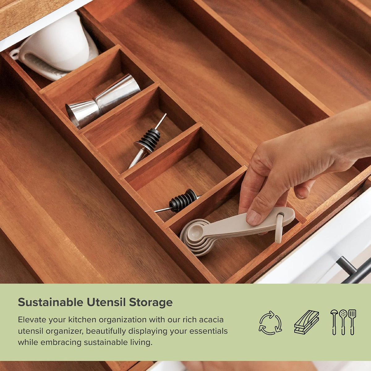 KitchenEdge Utensil & Junk Drawer Organizer, 16-28 in, Acacia