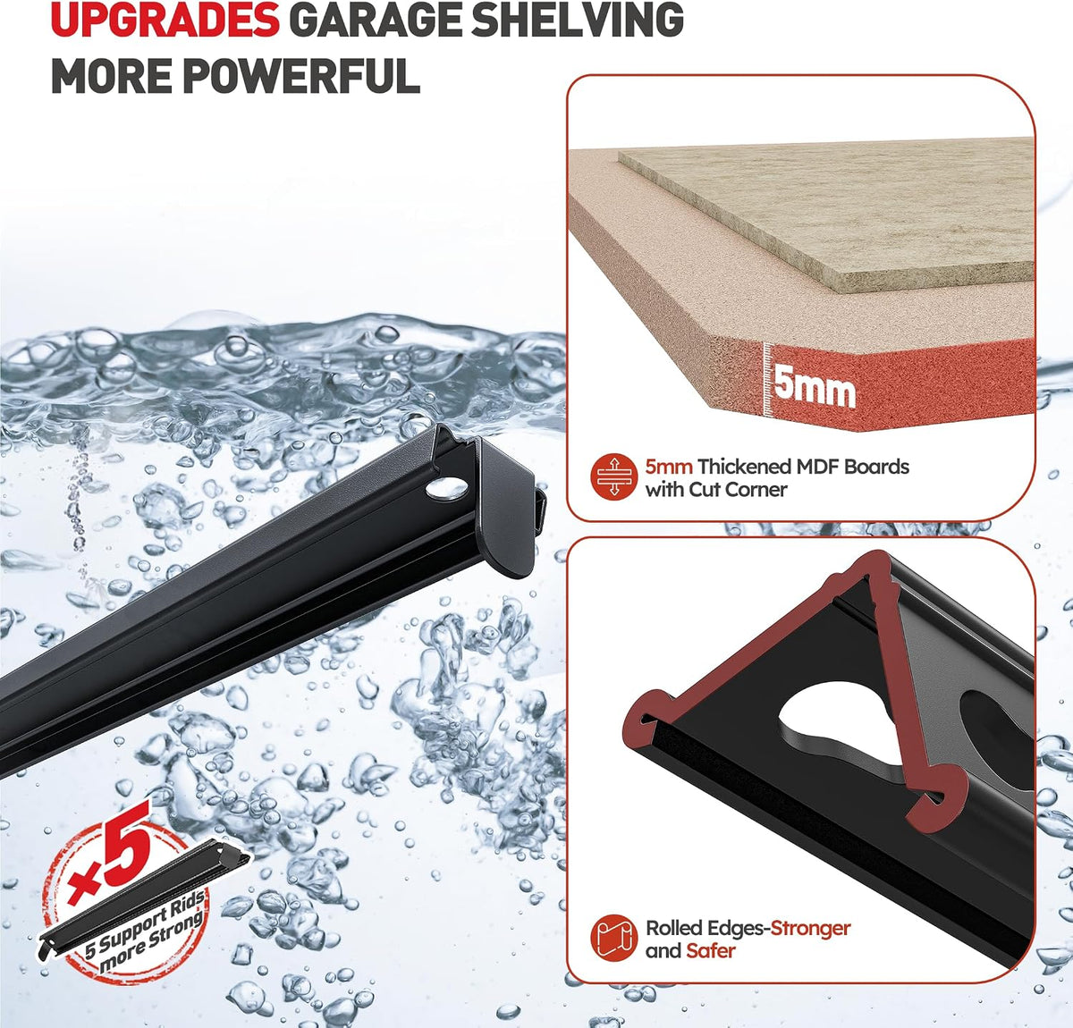 reibii 3 pack garage shelving,5 tier heavy duty, front angle view