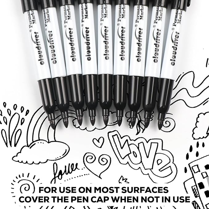 cloudriver Black Permanent Markers Fine Tip, 60 Packs Permanent Markers Bulk - Image 6