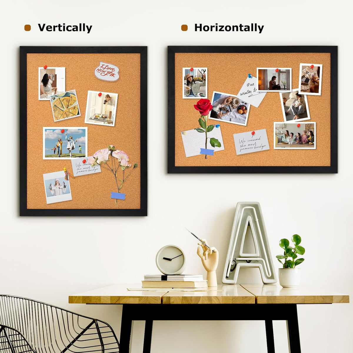 DOLLAR BOSS Cork Board for Wall 36"x24", Black Wood Framed Bulletin...