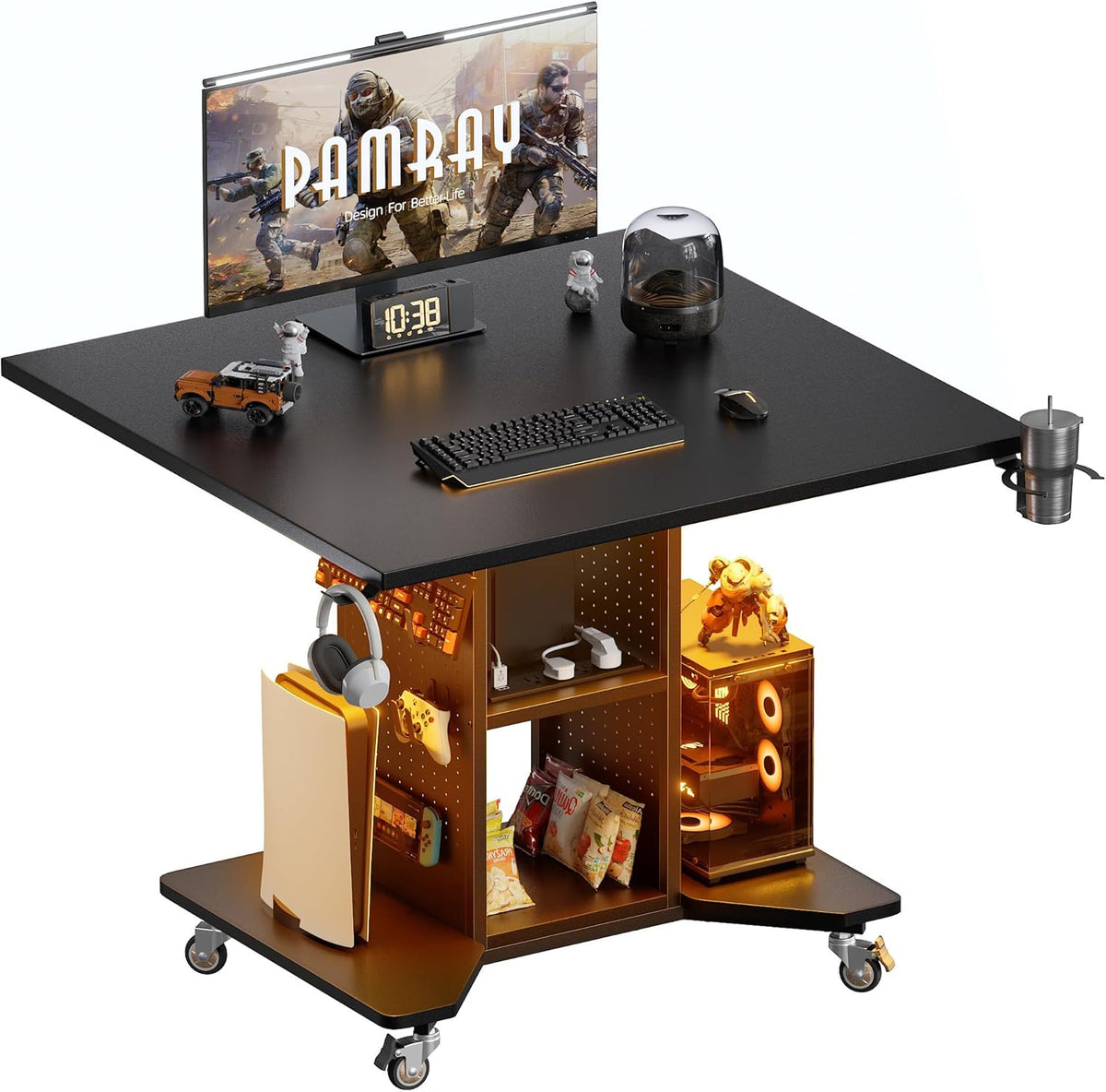 Pamray Small Gaming Desk Rolling Computer Table Balck