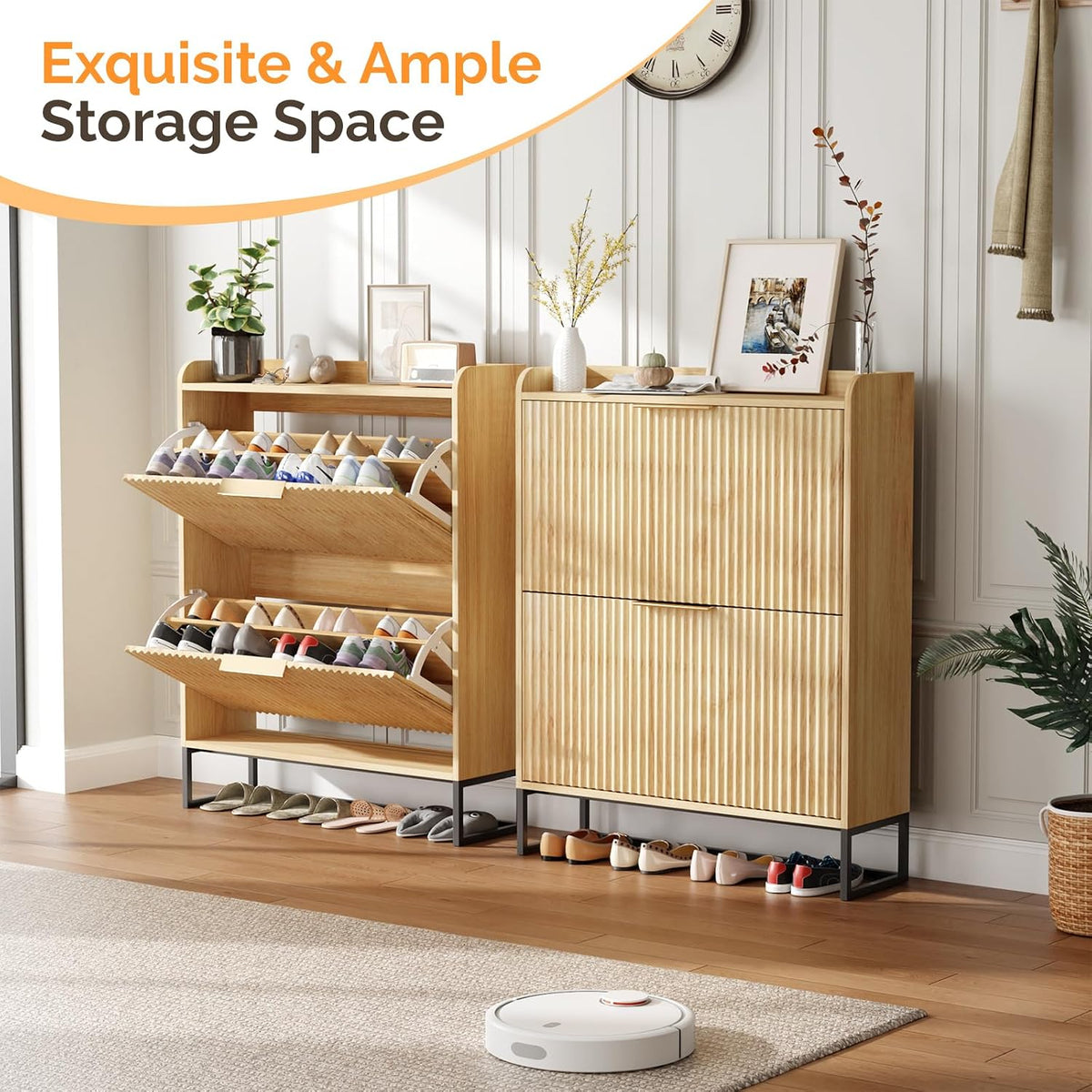 VINGLI Fluted Shoe Cabinet Storage for Entryway,Hidden Shoes Storage Cabinet ...