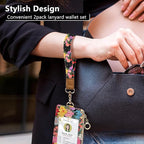 bolimoss Black Cat Flower Lanyard Wallet, Pu Leather Women Zid ID Case - Image 3