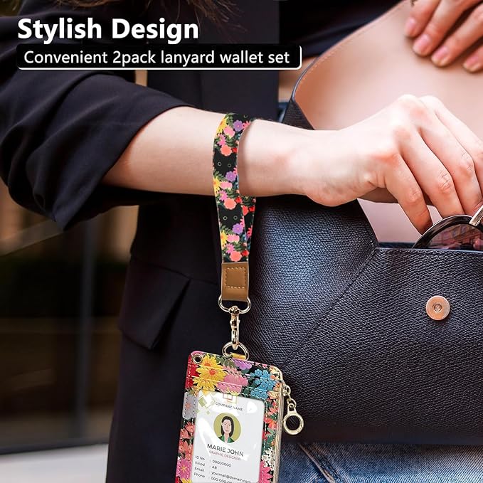 bolimoss Black Cat Flower Lanyard Wallet, Pu Leather Women Zid ID Case - Image 3