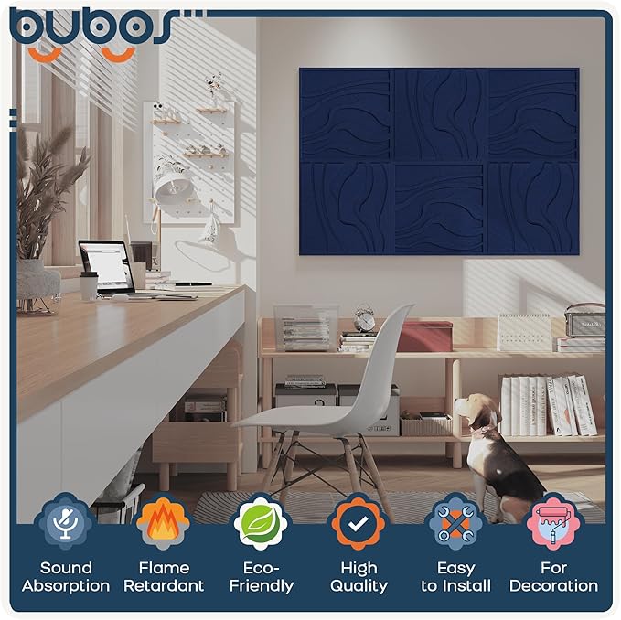 BUBOS Large Acoustic Panels, Self-Adhesive Sound Absorbing Panels Decorative - Image 3