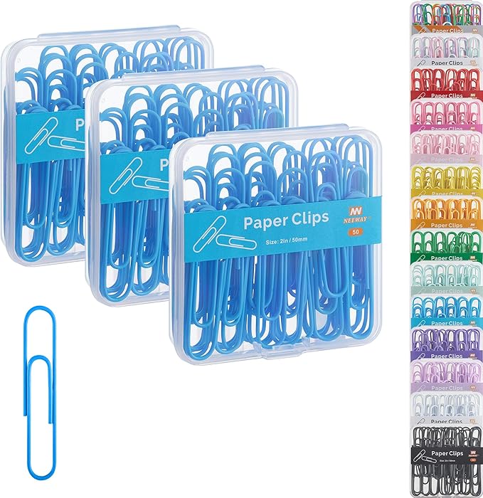 NEEWAY Colorful Large Paper Clips, 2 Inch Jumbo Paper Clips, 3 Pack of 50 by NEEWAY
