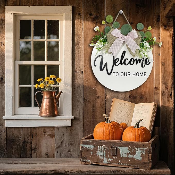 VPDTVK Welcome Sign for Front Door, Rustic Welcome Door Sign Outdoor Wreaths - Image 4