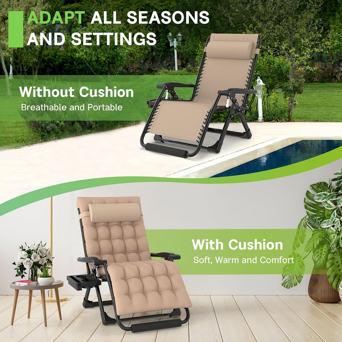 ZENPETIO Oversized Zero Gravity Chair, 33In XXL 500LBS with Cushion