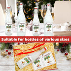 50 Sets Christmas Coquito Wine Bottle Label Stickers Kits - Cellophane Bags with Elegant Bottle Bow Decorations, Family Holiday Christmas New Year Party Supplies, Festive Table Decor (No Bottles)