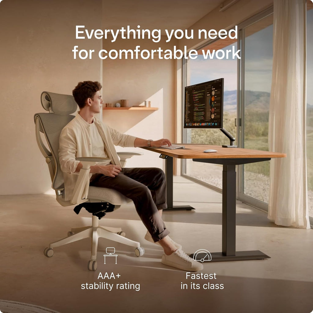 Desktronic HomeOne Standing Desk 60x30 — Ergonomic Sit Stand Home Office Desk, Made in Europe, Electric Dual Motor Height Adjustable, USB & USB-C Charging, Wobble-Free, Touchscreen, 3 Memory Presets