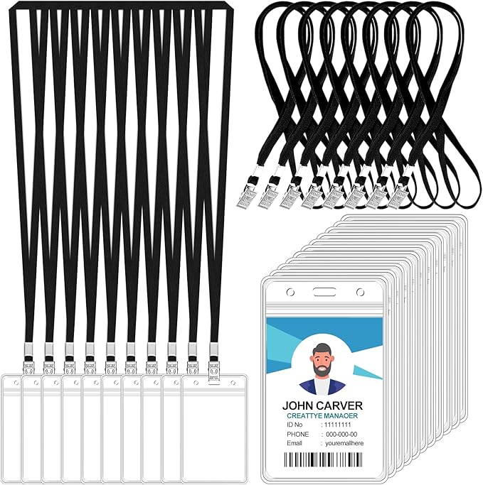100 Pcs Clear Vertical Badge Id Card and 100 Pcs Lanyard, Reusable Lanyards by Orcielo