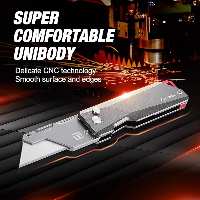 FLISSA Advanced Titanium Utility Knife, CNC Unibody, Lightweight All Metal - Image 2
